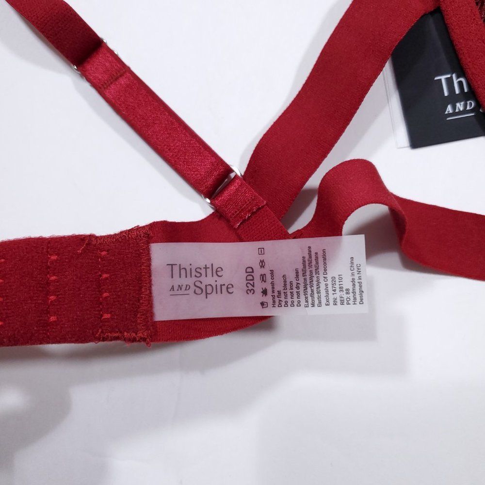 Thistle & Spire Sidney Open Cup Velvet Underwire Bra Ruby Red Size 32DD BNWT - Picture 6 of 6